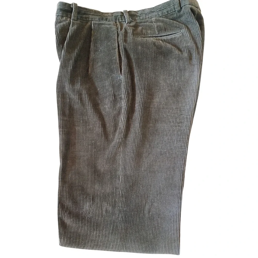 Nautica Mens Corduroy Pants 36x34 Olive Brown Pleated Cuffed Wide Wale Cotton